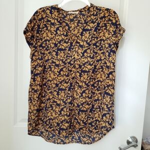 Pleione V Neck Tunic Blouse in Navy and Mustard